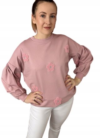Bluza dresowa szerokie rękawy kwiatki kwiaty okrągły dekolt luźna The Fancy