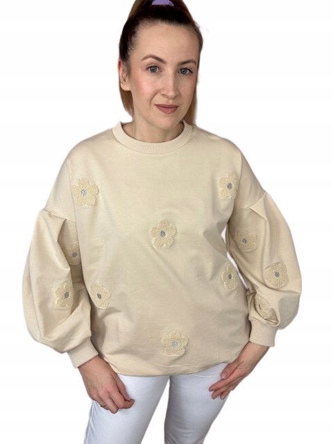 Bluza dresowa szerokie rękawy kwiatki kwiaty okrągły dekolt luźna The Fancy Bluza dresowa szerokie rękawy kwiatki kwiaty okrągły dekolt luźna The Fancy