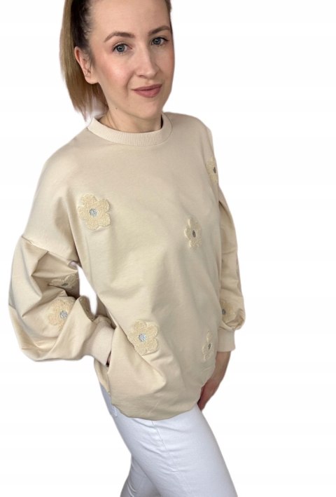 Bluza dresowa szerokie rękawy kwiatki kwiaty okrągły dekolt luźna The Fancy Bluza dresowa szerokie rękawy kwiatki kwiaty okrągły dekolt luźna The Fancy