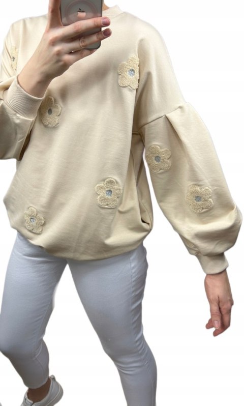 Bluza dresowa szerokie rękawy kwiatki kwiaty okrągły dekolt luźna The Fancy Bluza dresowa szerokie rękawy kwiatki kwiaty okrągły dekolt luźna The Fancy