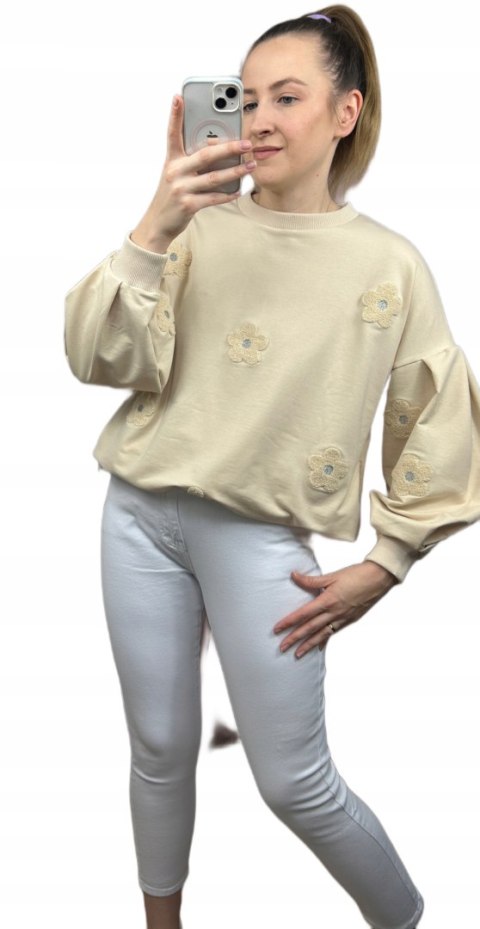Bluza dresowa szerokie rękawy kwiatki kwiaty okrągły dekolt luźna The Fancy Bluza dresowa szerokie rękawy kwiatki kwiaty okrągły dekolt luźna The Fancy