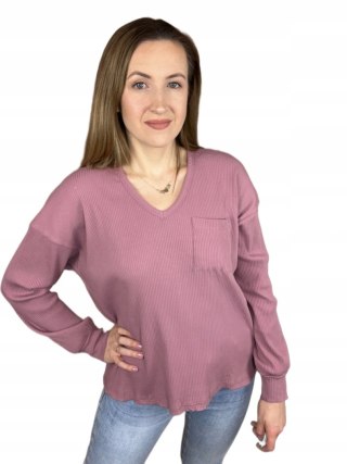 Bluzka prążek prążkowana dekolt V serek luźna kieszeń Fashion House uni