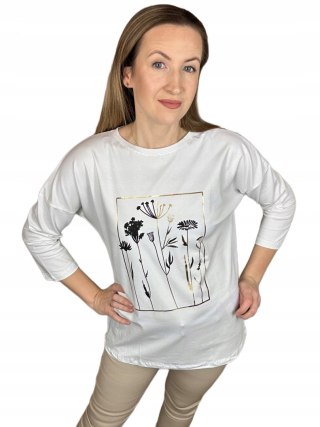 Bluzka rękaw 3/4 prosty fason luźna nadruk bawełniana wiosna M L XL XXL