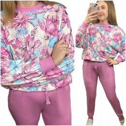 Komplet dresowy w kwiaty oversize bluza luźna spodnie wiosna The Fancy L/XL