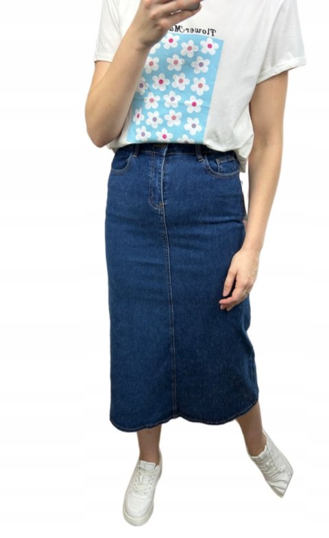 Spódnica jeansowa trapezowa midi dłuższa wysoki stan Mila Premium Jeans S Spódnica jeansowa trapezowa midi dłuższa wysoki stan Mila Premium Jeans S
