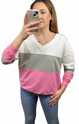 Luźna oversize bluza pasy dekolt V bawełna bawełniana The Fancy M L XL XXL