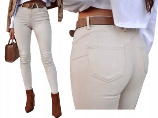 M.Sara rurki skinny modelujące beżowe jasny beż ecru PUSH UP jeans pasek XS