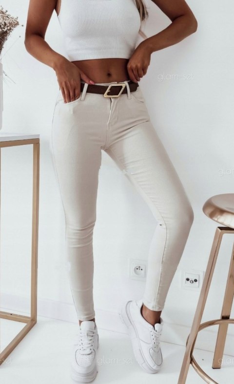 M.Sara rurki skinny modelujące beżowe jasny beż ecru PUSH UP jeans pasek XS M.Sara rurki skinny modelujące beżowe jasny beż ecru PUSH UP jeans pasek XS