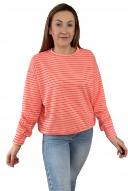 Bawełniana pomarańczowa bluza paski oversize luźna marszczone rękawy Azara