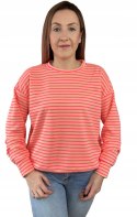 Bawełniana pomarańczowa bluza paski oversize luźna marszczone rękawy Azara