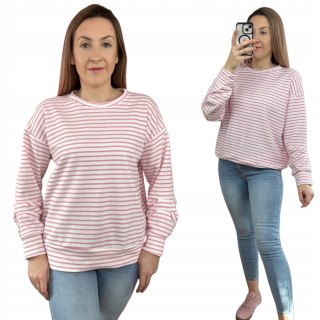 Bawełniana różowa biała bluza paski oversize luźna marszczone rękawy Azara