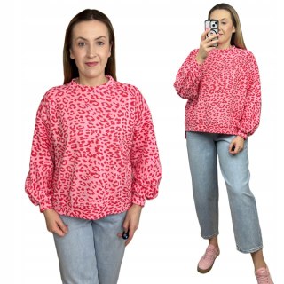 Klasyczna bluza różowa czerwona panterka oversize luźna bawełniana Azara