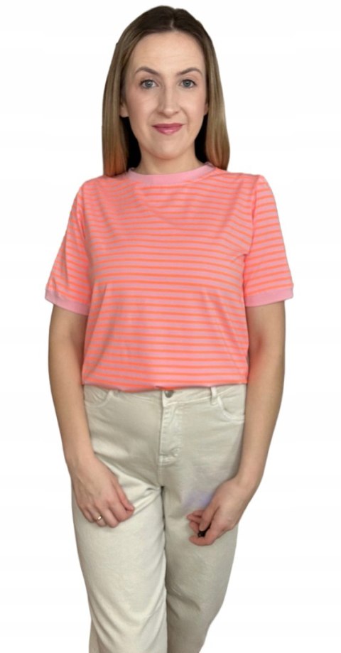 Klasyczny bawełniany t-shirt paski różowy pomarańczowy bawełna Azara Klasyczny bawełniany t-shirt paski różowy pomarańczowy bawełna Azara