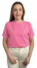 Klasyczny bawełniany t-shirt paski różowy pomarańczowy bawełna Azara