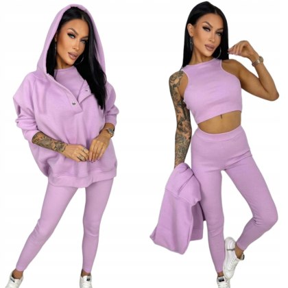 Komplet dresowy bawełniany napy 3-częściowy legginsy bluza top Aszmi Style