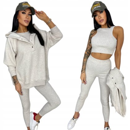 Komplet dresowy bawełniany napy 3-częściowy legginsy bluza top Aszmi Style