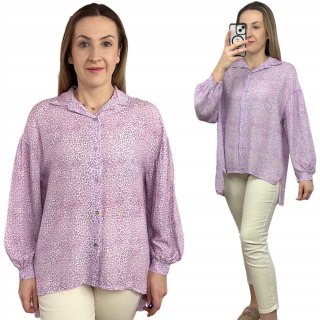 Luźna fioletowa koszula oversize cętki panterka 100% wiskoza kołnierzyk