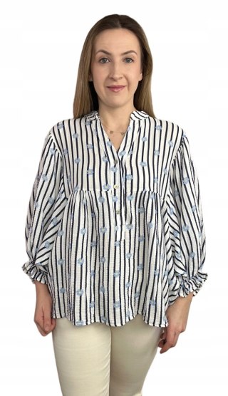 Luźna koszula muślinowa muślin paski kwiaty oversize rękawek 3/4