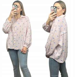Luźna koszula muślinowa w paski serduszka serca oversize muślin