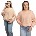 Luźna różowa bluza w paski oversize bawełniana polska produkcja Lenoshka