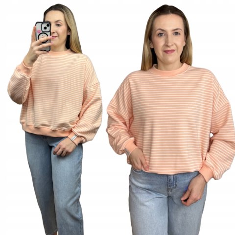 Luźna różowa bluza w paski oversize bawełniana polska produkcja Lenoshka Luźna różowa bluza w paski oversize bawełniana polska produkcja Lenoshka
