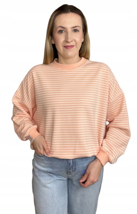 Luźna różowa bluza w paski oversize bawełniana polska produkcja Lenoshka Luźna różowa bluza w paski oversize bawełniana polska produkcja Lenoshka