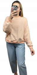 Luźna różowa bluza w paski oversize bawełniana polska produkcja Lenoshka