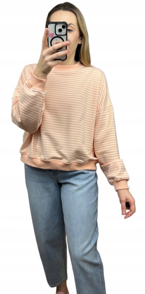 Luźna różowa bluza w paski oversize bawełniana polska produkcja Lenoshka Luźna różowa bluza w paski oversize bawełniana polska produkcja Lenoshka