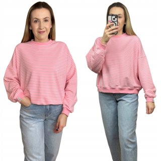 Luźna różowa bluza w paski oversize bawełniana polska produkcja Lenoshka