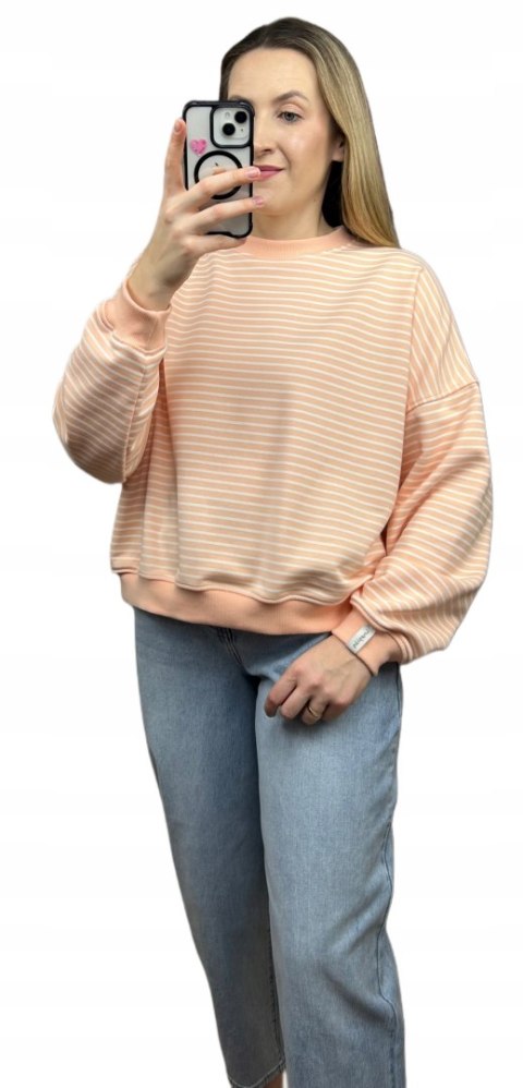 Luźna różowa bluza w paski oversize bawełniana polska produkcja Lenoshka Luźna różowa bluza w paski oversize bawełniana polska produkcja Lenoshka