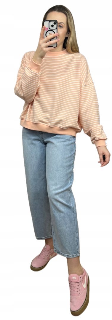 Luźna różowa bluza w paski oversize bawełniana polska produkcja Lenoshka Luźna różowa bluza w paski oversize bawełniana polska produkcja Lenoshka