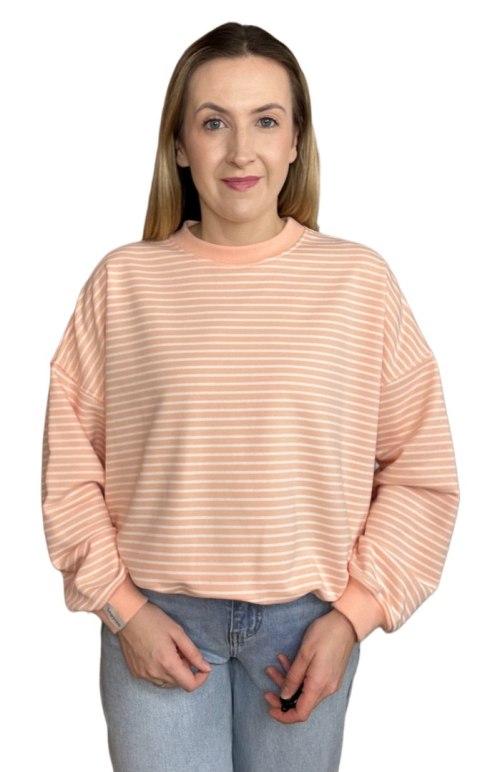 Luźna różowa bluza w paski oversize bawełniana polska produkcja Lenoshka Luźna różowa bluza w paski oversize bawełniana polska produkcja Lenoshka