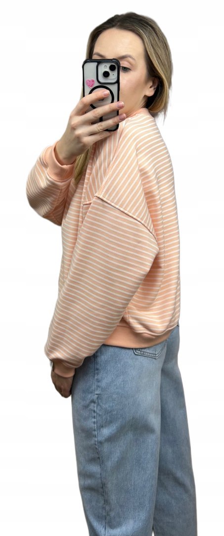 Luźna różowa bluza w paski oversize bawełniana polska produkcja Lenoshka Luźna różowa bluza w paski oversize bawełniana polska produkcja Lenoshka