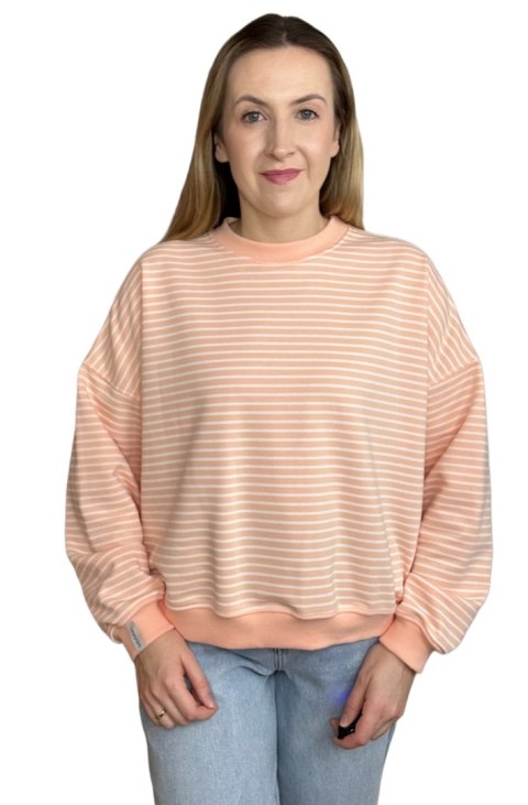 Luźna różowa bluza w paski oversize bawełniana polska produkcja Lenoshka Luźna różowa bluza w paski oversize bawełniana polska produkcja Lenoshka