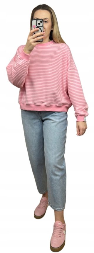 Luźna różowa bluza w paski oversize bawełniana polska produkcja Lenoshka