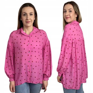 Luźna różowa koszula oversize wiśnie wisienki 100% wiskoza kołnierzyk