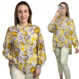 Luźna żółta koszula oversize w kwiaty kwiatki 100% wiskoza kołnierzyk