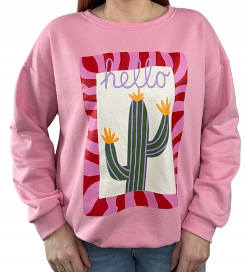 Różowa bluza bawełniana oversize luźna hello kaktus nadruk print Azara Różowa bluza bawełniana oversize luźna hello kaktus nadruk print Azara