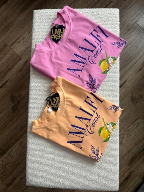 T-shirt różowy cukierek cytryny bawełniany produkt polski Lara Fashion T-shirt różowy cukierek cytryny bawełniany produkt polski Lara Fashion