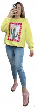 Żółta bluza bawełniana oversize luźna hello kaktus nadruk print Azara