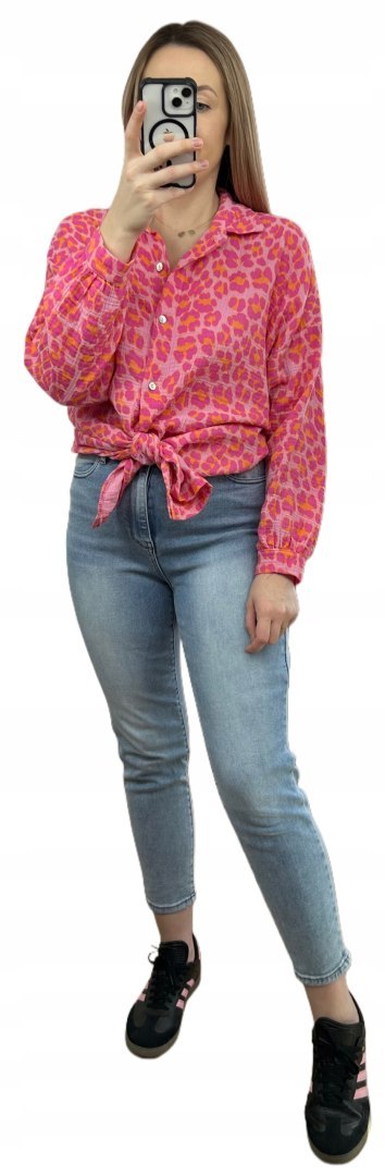 Luźna koszula muślinowa w panterkę cętki oversize muślin różowa pomarańcz Luźna koszula muślinowa w panterkę cętki oversize muślin różowa pomarańcz