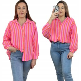 Luźna koszula muślinowa w paski różowa pomarańczowa oversize muślin bawełna