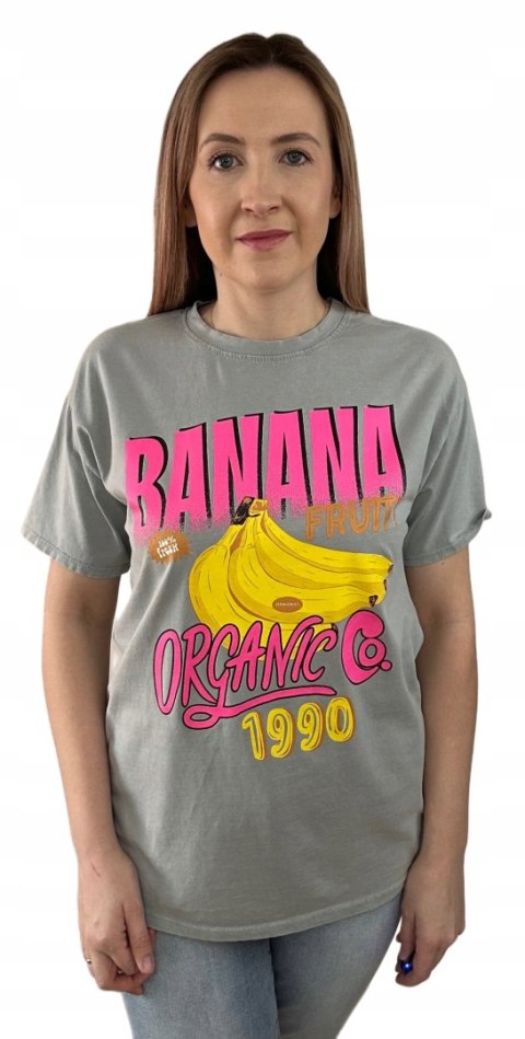 Luźny szary bawełniany bawełna t-shirt koszulka print banany Azara Luźny szary bawełniany bawełna t-shirt koszulka print banany Azara