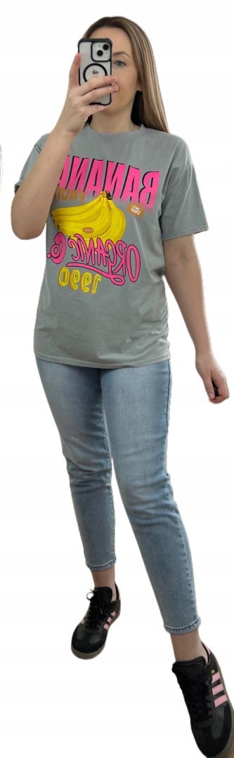 Luźny szary bawełniany bawełna t-shirt koszulka print banany Azara Luźny szary bawełniany bawełna t-shirt koszulka print banany Azara