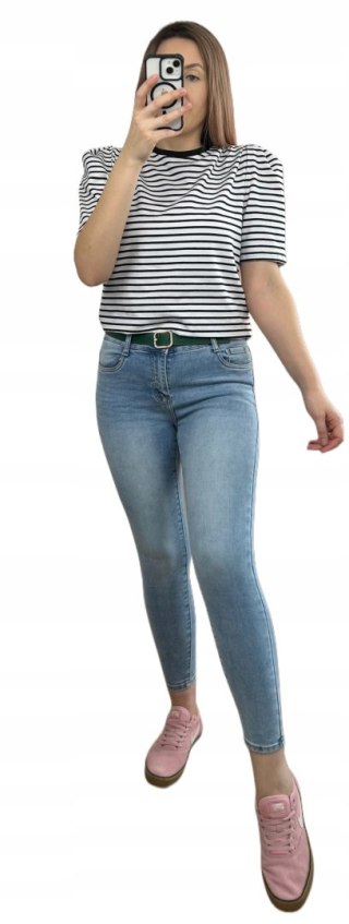 Spodnie skinny jeansy jeans damskie rurki niebieskie dopasowane pasek XS