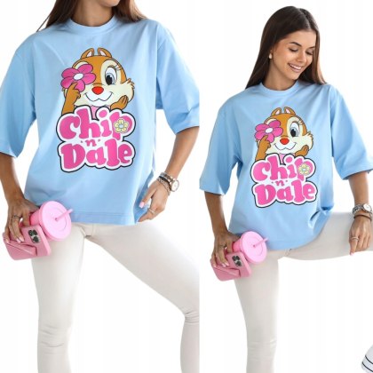 T-shirt błękitny Chip 'n Dale bawełniany produkt polski Lara Fashion
