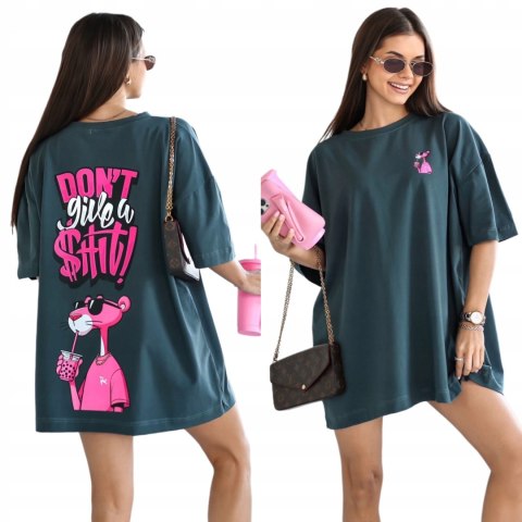 T-shirt długi stalowy różowa pantera bawełniany produkt polski Lara Fashion T-shirt długi stalowy różowa pantera bawełniany produkt polski Lara Fashion