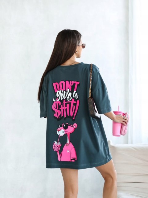 T-shirt długi stalowy różowa pantera bawełniany produkt polski Lara Fashion T-shirt długi stalowy różowa pantera bawełniany produkt polski Lara Fashion