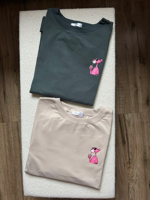 T-shirt długi stalowy różowa pantera bawełniany produkt polski Lara Fashion T-shirt długi stalowy różowa pantera bawełniany produkt polski Lara Fashion