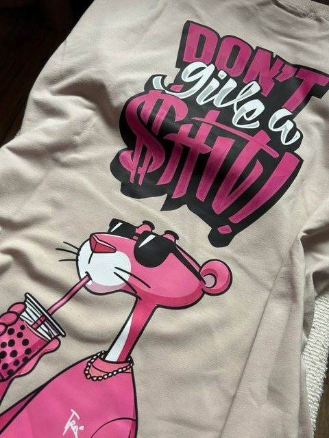 T-shirt długi stalowy różowa pantera bawełniany produkt polski Lara Fashion T-shirt długi stalowy różowa pantera bawełniany produkt polski Lara Fashion